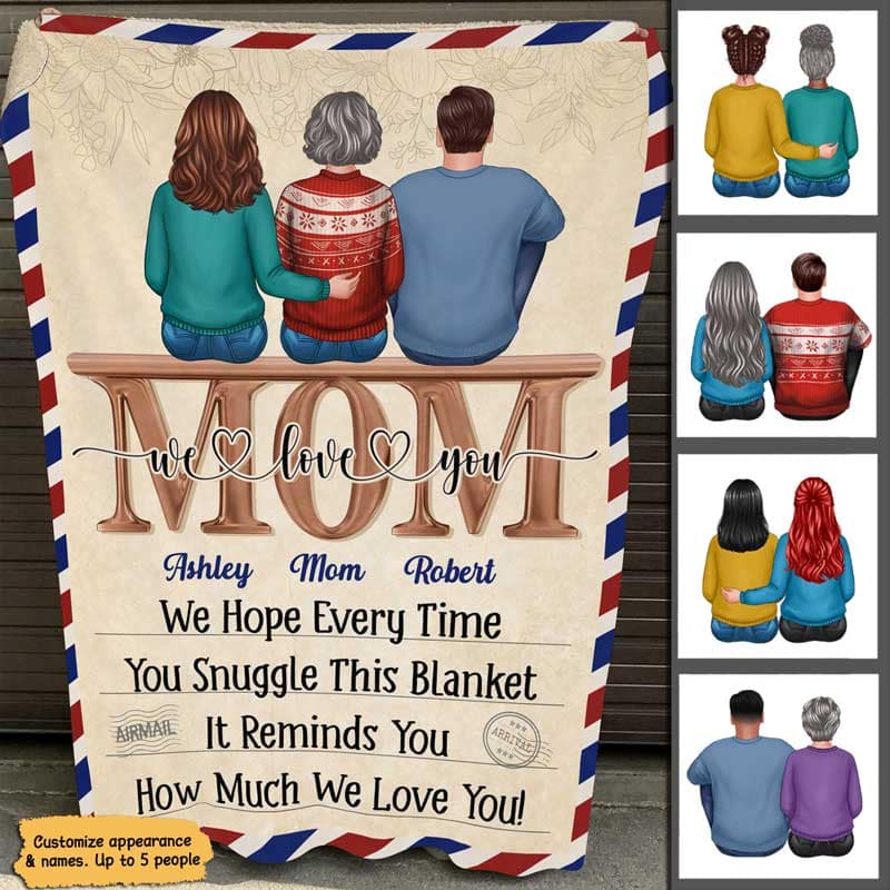 Mom Children Sitting On Word Postcard Frame Gift For Mom - Personalized Blanket