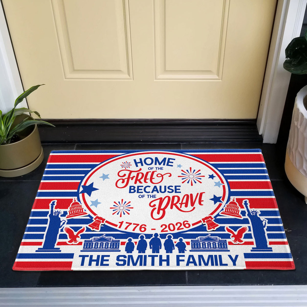 Home Of The Free - Personalized Doormat