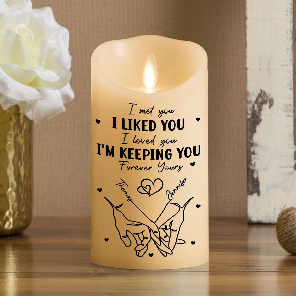 I Met You personalized LED candle