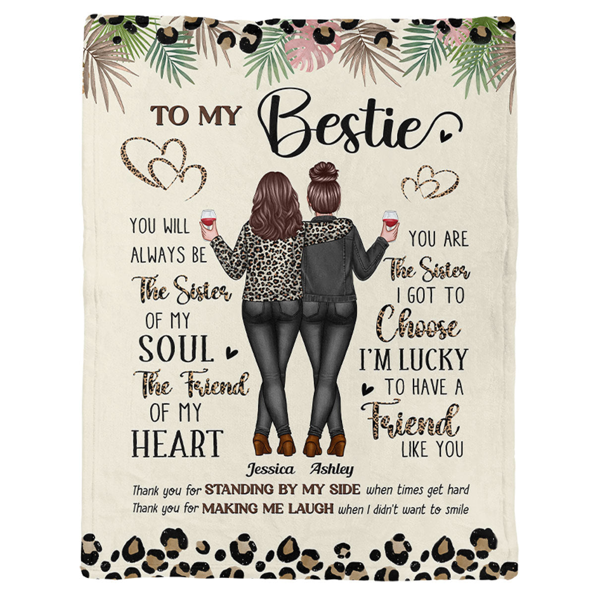 To My Bestie Thank You For Standing By My Side Friendship Personalized Fleece Blanket