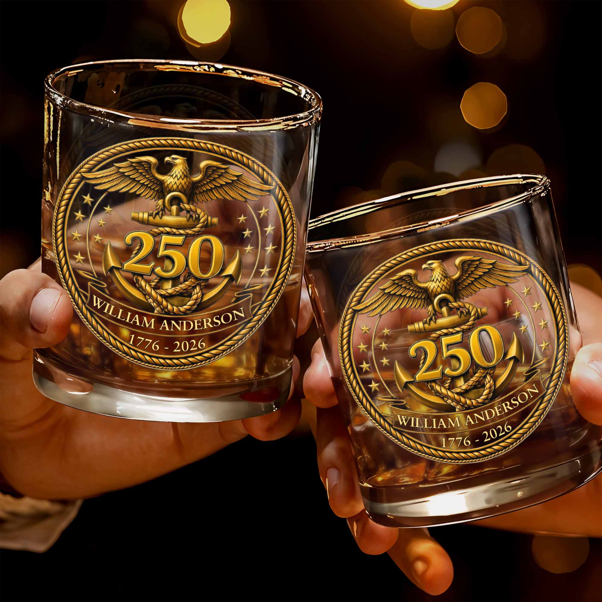 Eagle And Anchor Historic Milestone Glass - Personalized Custom Whiskey Glass - INDE034_RWG