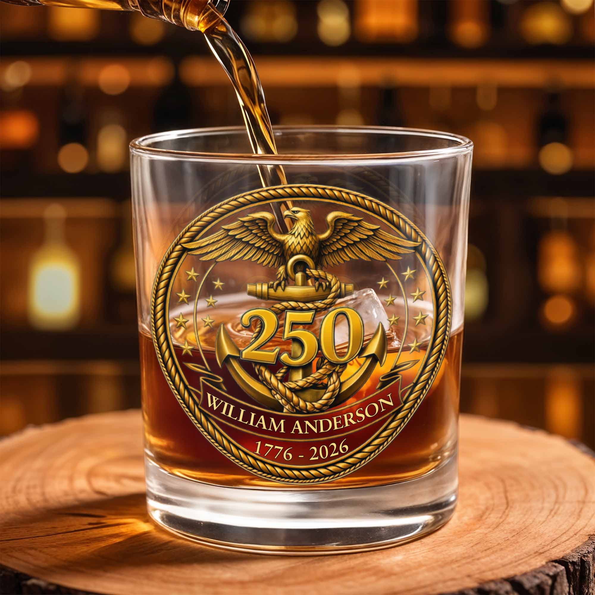 Eagle And Anchor Historic Milestone Glass - Personalized Custom Whiskey Glass - INDE034_RWG