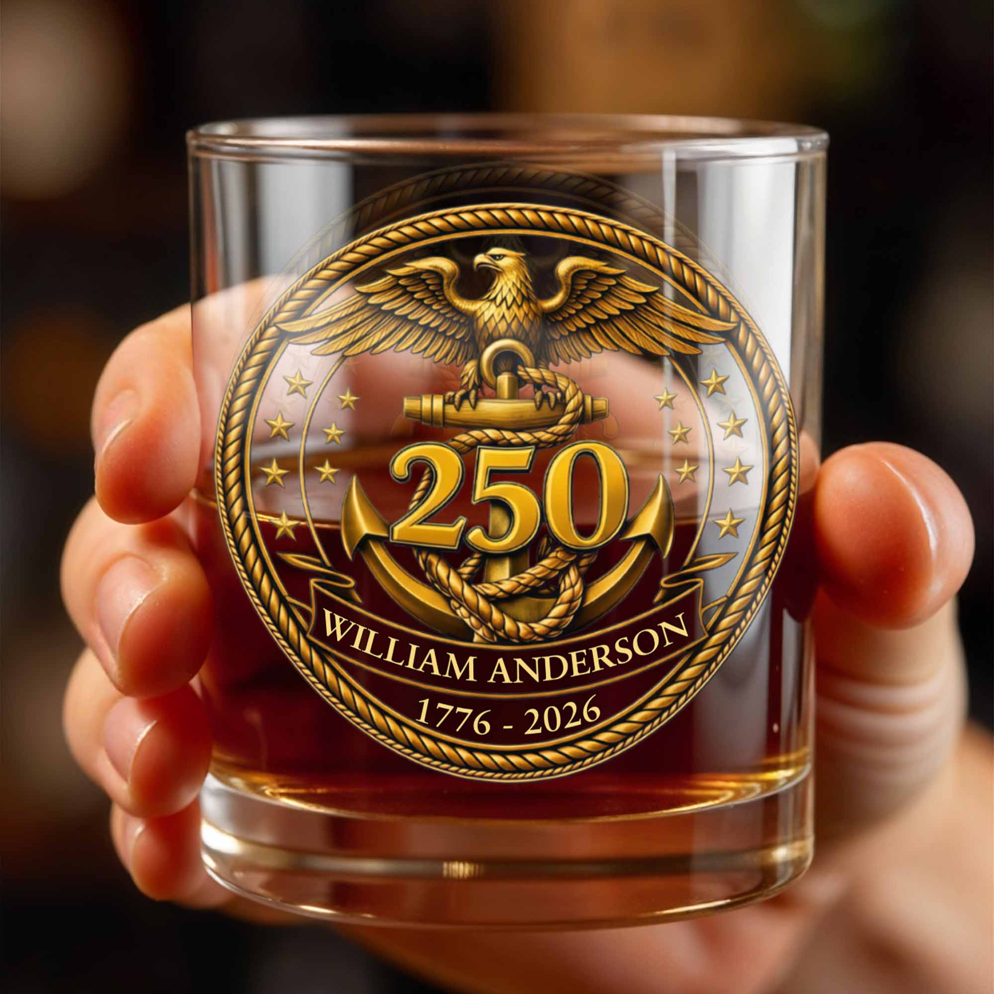Eagle And Anchor Historic Milestone Glass - Personalized Custom Whiskey Glass - INDE034_RWG