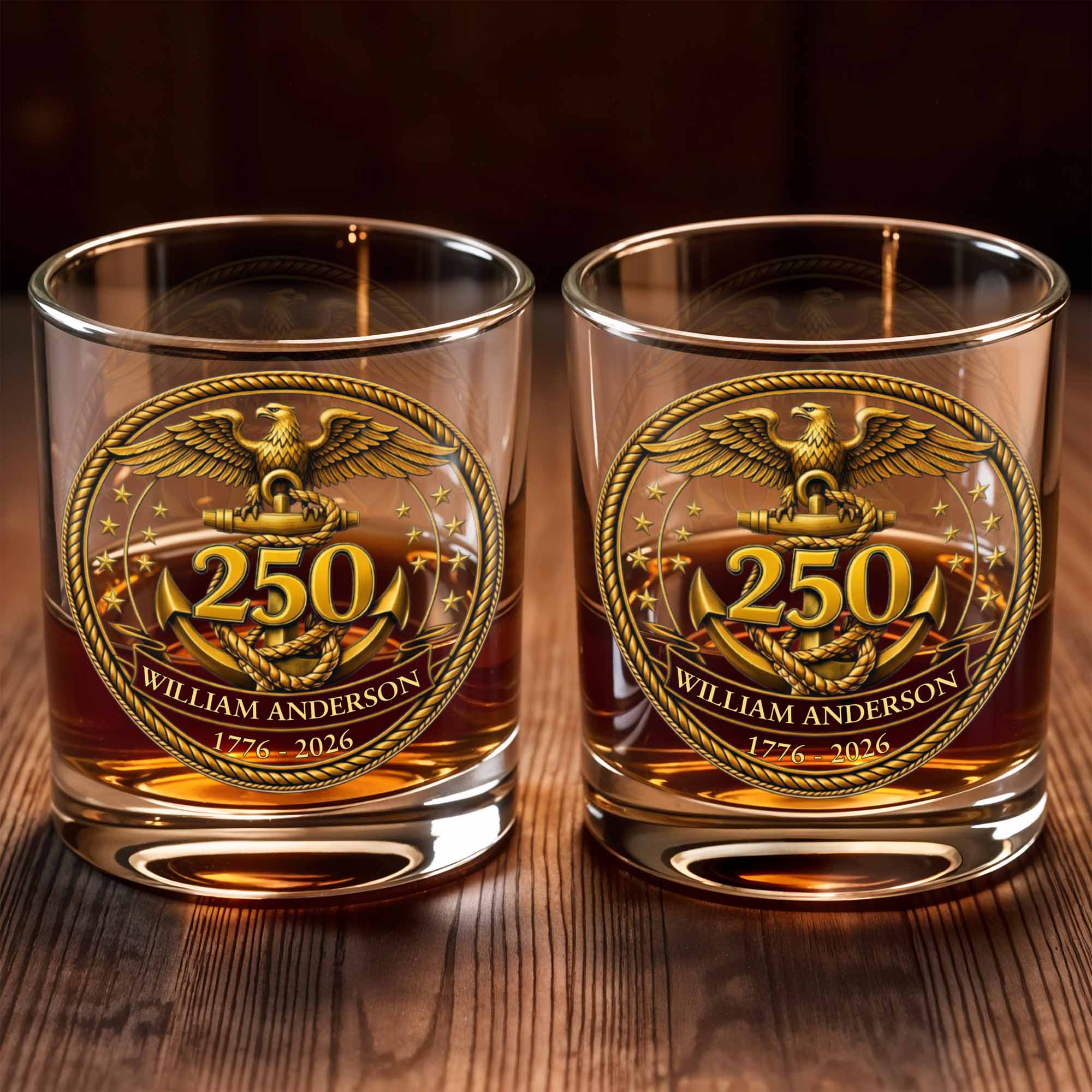 Eagle And Anchor Historic Milestone Glass - Personalized Custom Whiskey Glass - INDE034_RWG