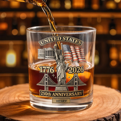 United States 250th Anniversary Whiskey Glass - Personalized Custom Whiskey Glass - INDE039_RWG