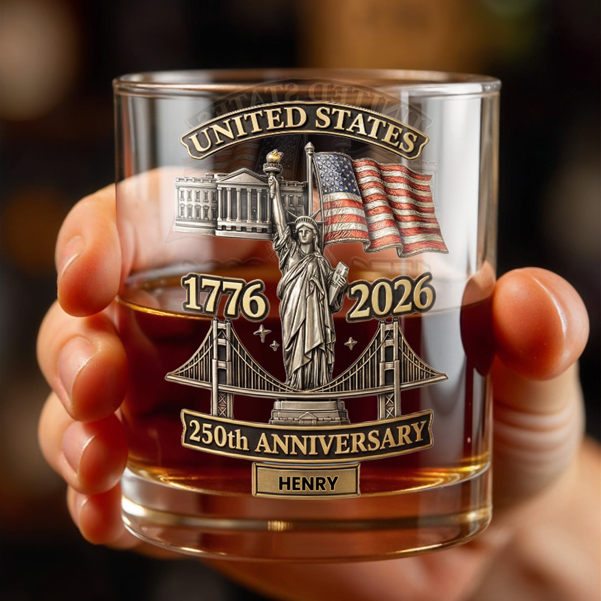 United States 250th Anniversary Whiskey Glass - Personalized Custom Whiskey Glass - INDE039_RWG