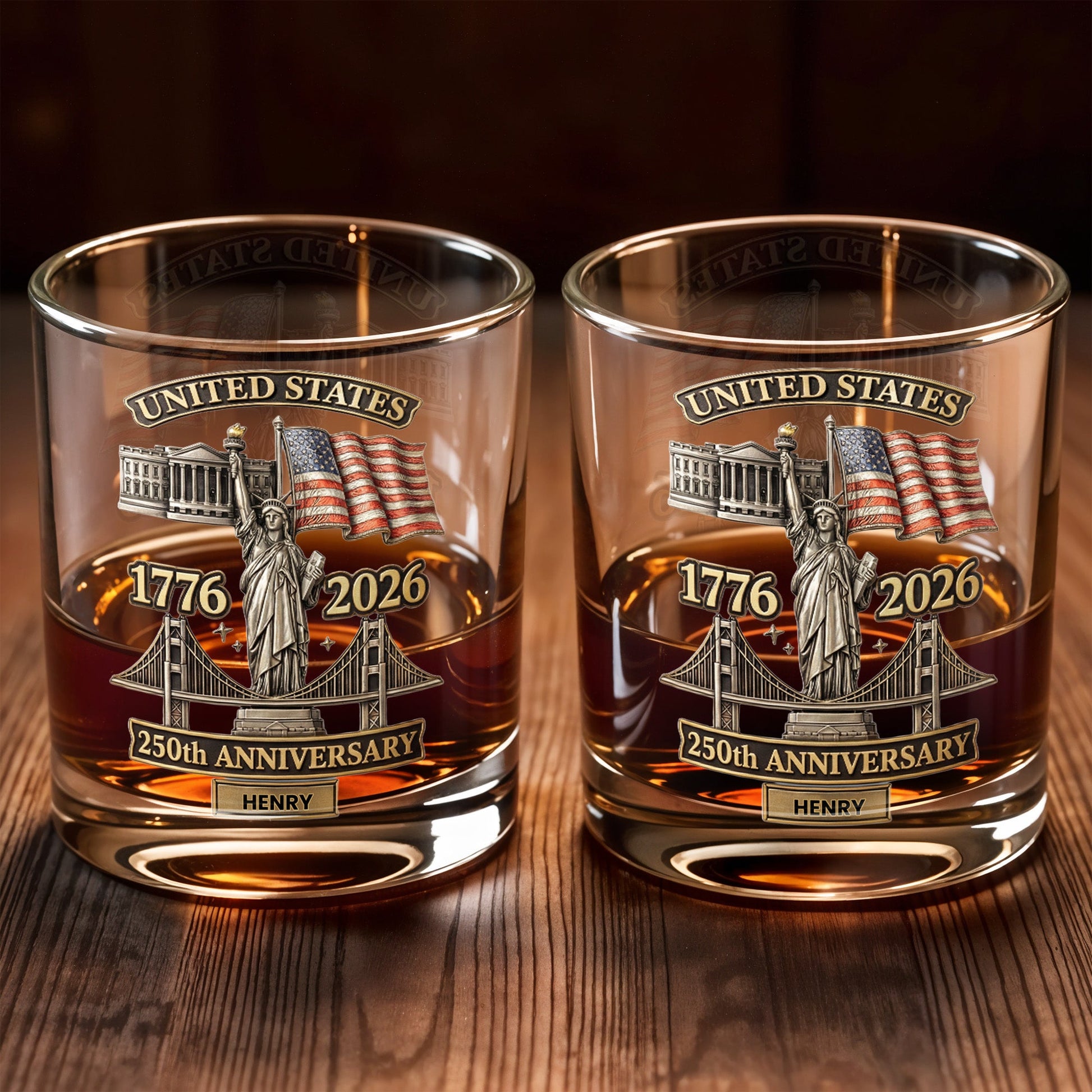 United States 250th Anniversary Whiskey Glass - Personalized Custom Whiskey Glass - INDE039_RWG