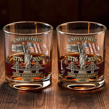 United States 250th Anniversary Whiskey Glass - Personalized Custom Whiskey Glass - INDE039_RWG