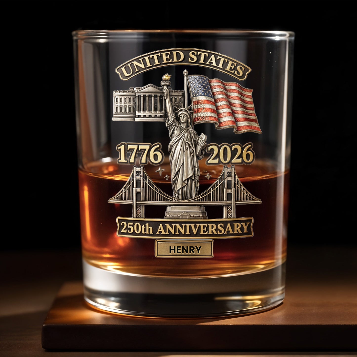 United States 250th Anniversary Whiskey Glass - Personalized Custom Whiskey Glass - INDE039_RWG