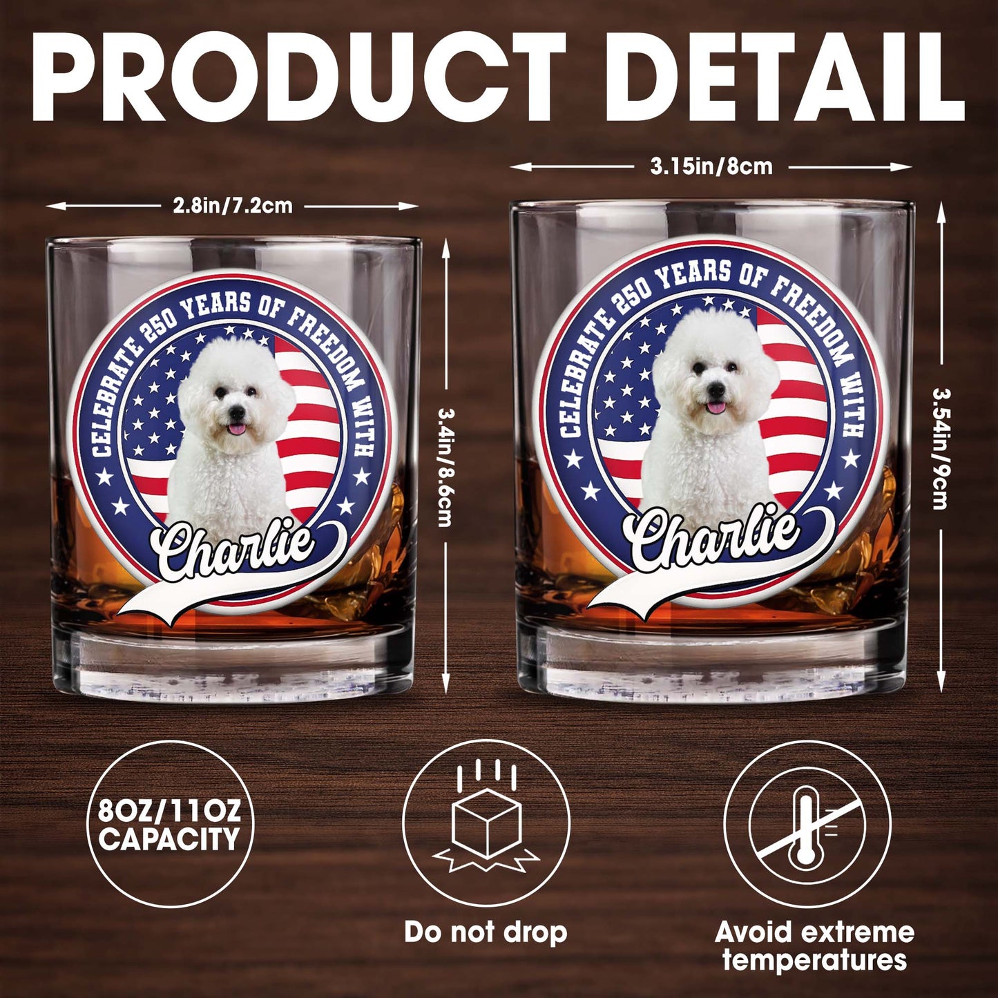 Celebrate Freedom, Customized Whiskey Glass With Dog And Flag - Personalized Custom Whiskey Glass - INDE040_RWG