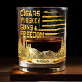 Cigars Whiskey Guns & Freedom Mountains And Pine Trees - Personalized Custom Whiskey Glass - INDE055_RWG