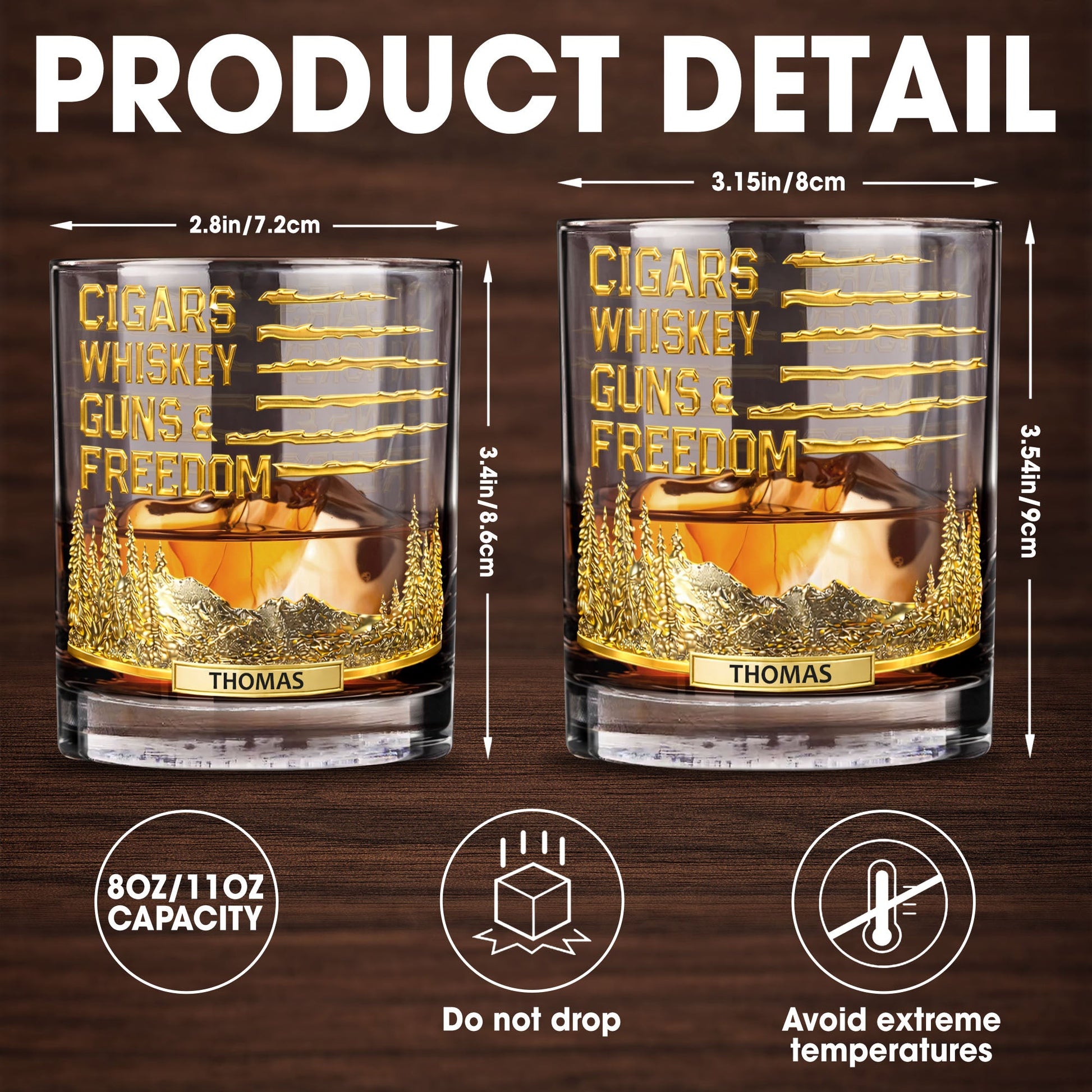 Cigars Whiskey Guns & Freedom Mountains And Pine Trees - Personalized Custom Whiskey Glass - INDE055_RWG