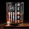 Patriotic American Flag With Stars And Stripes Vertical Design - Personalized Custom Whiskey Glass - INDE059_RWG