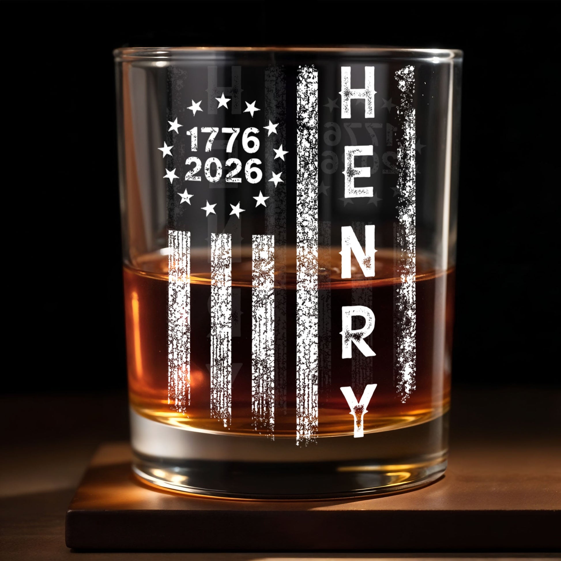 Patriotic American Flag With Stars And Stripes Vertical Design - Personalized Custom Whiskey Glass - INDE059_RWG