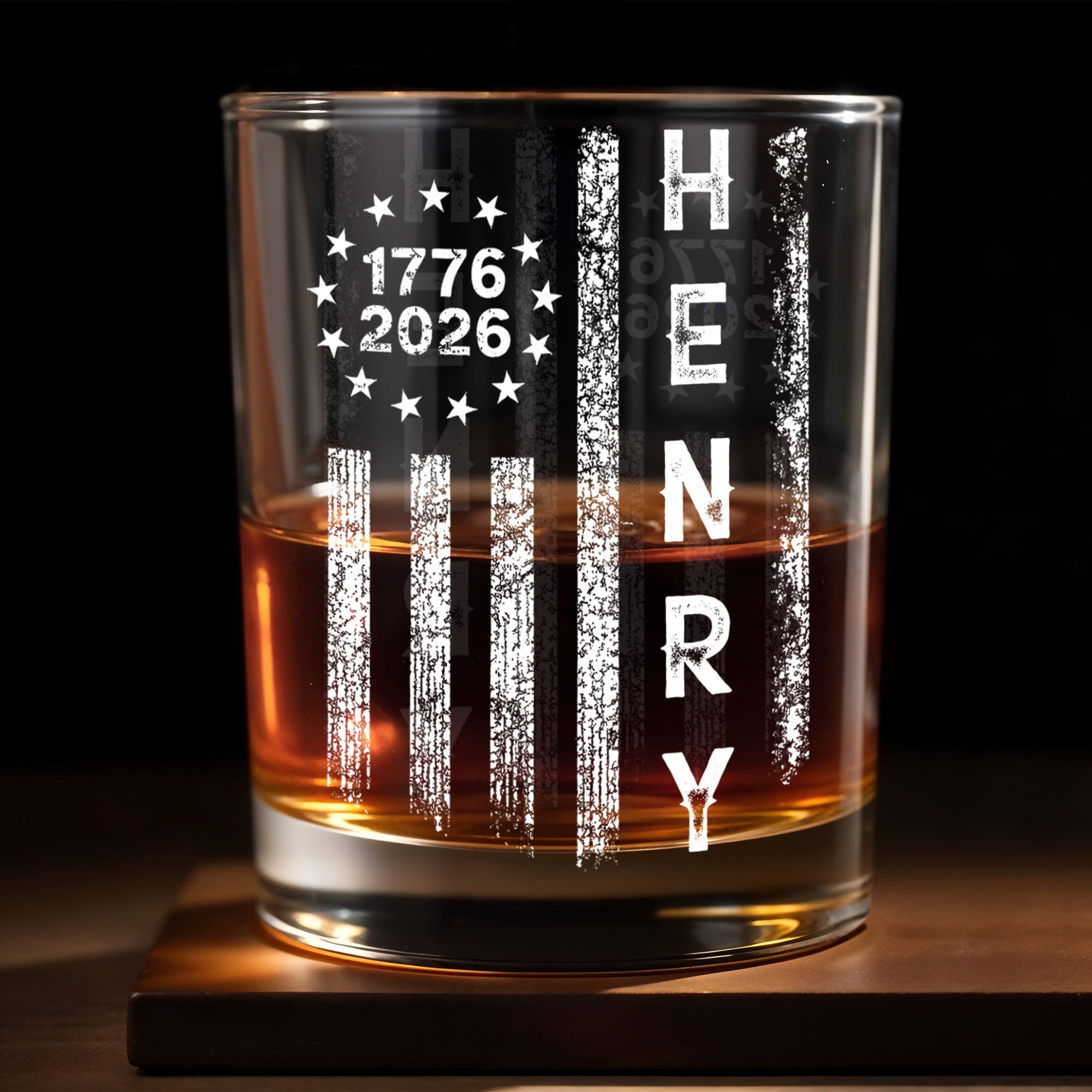 Patriotic American Flag With Stars And Stripes Vertical Design - Personalized Custom Whiskey Glass - INDE059_RWG