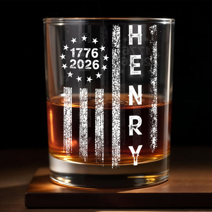 Patriotic American Flag With Stars And Stripes Vertical Design - Personalized Custom Whiskey Glass - INDE059_RWG