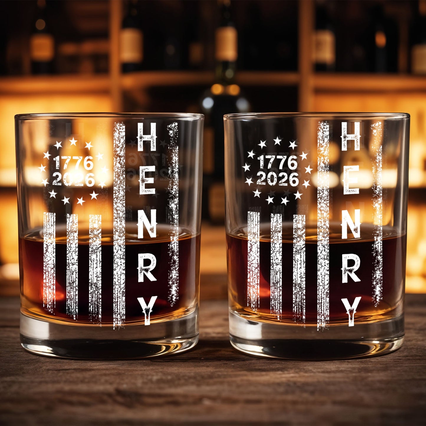 Patriotic American Flag With Stars And Stripes Vertical Design - Personalized Custom Whiskey Glass - INDE059_RWG