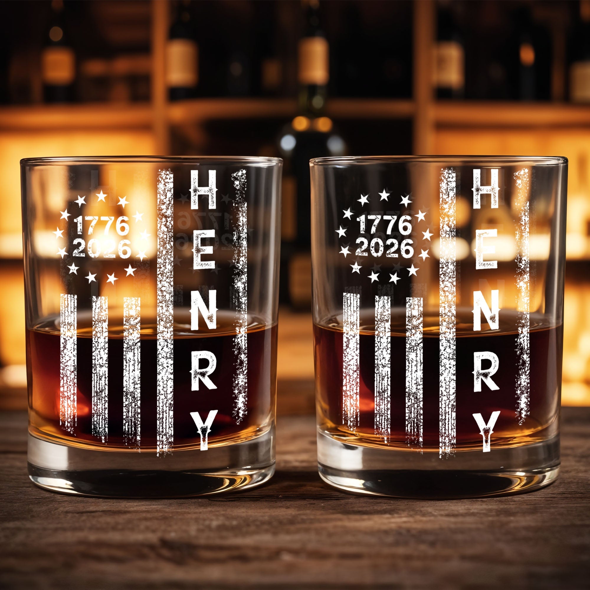 Patriotic American Flag With Stars And Stripes Vertical Design - Personalized Custom Whiskey Glass - INDE059_RWG