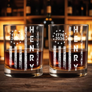 Patriotic American Flag With Stars And Stripes Vertical Design - Personalized Custom Whiskey Glass - INDE059_RWG