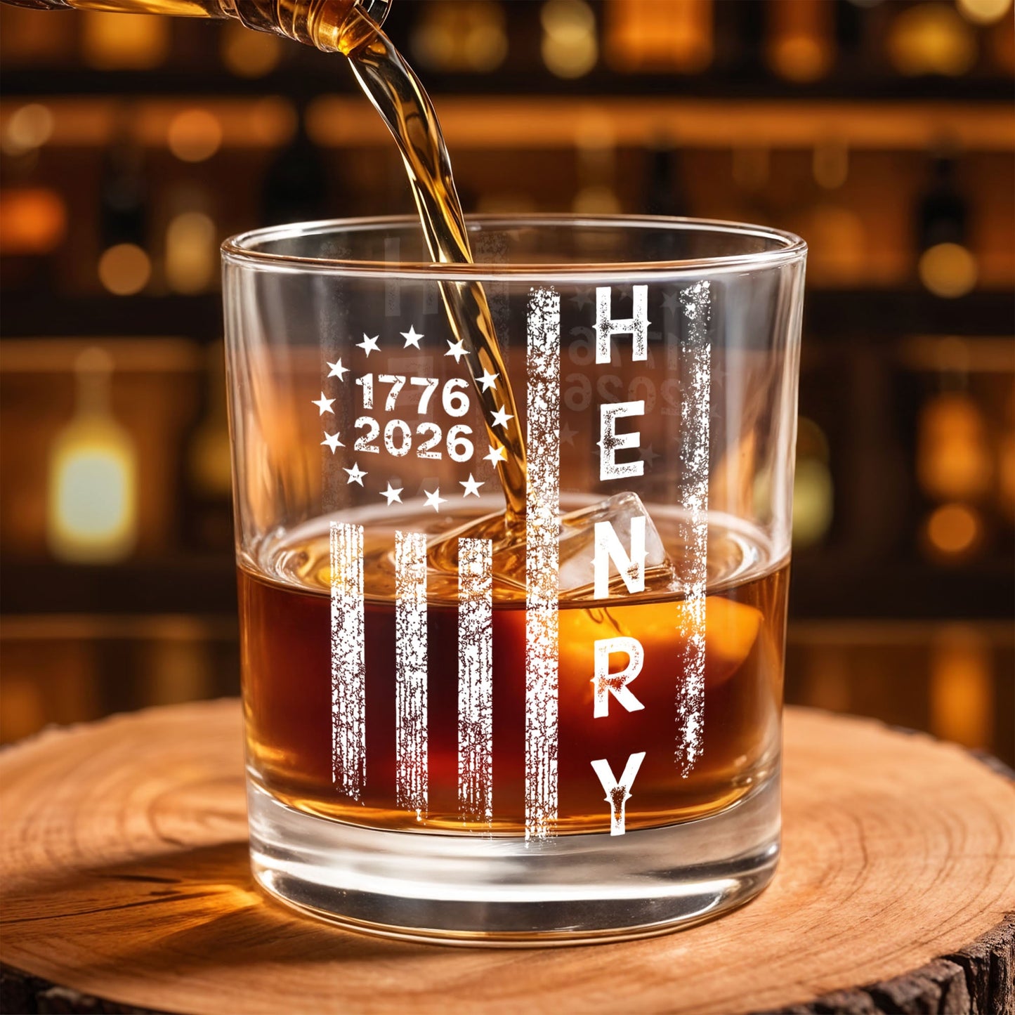 Patriotic American Flag With Stars And Stripes Vertical Design - Personalized Custom Whiskey Glass - INDE059_RWG