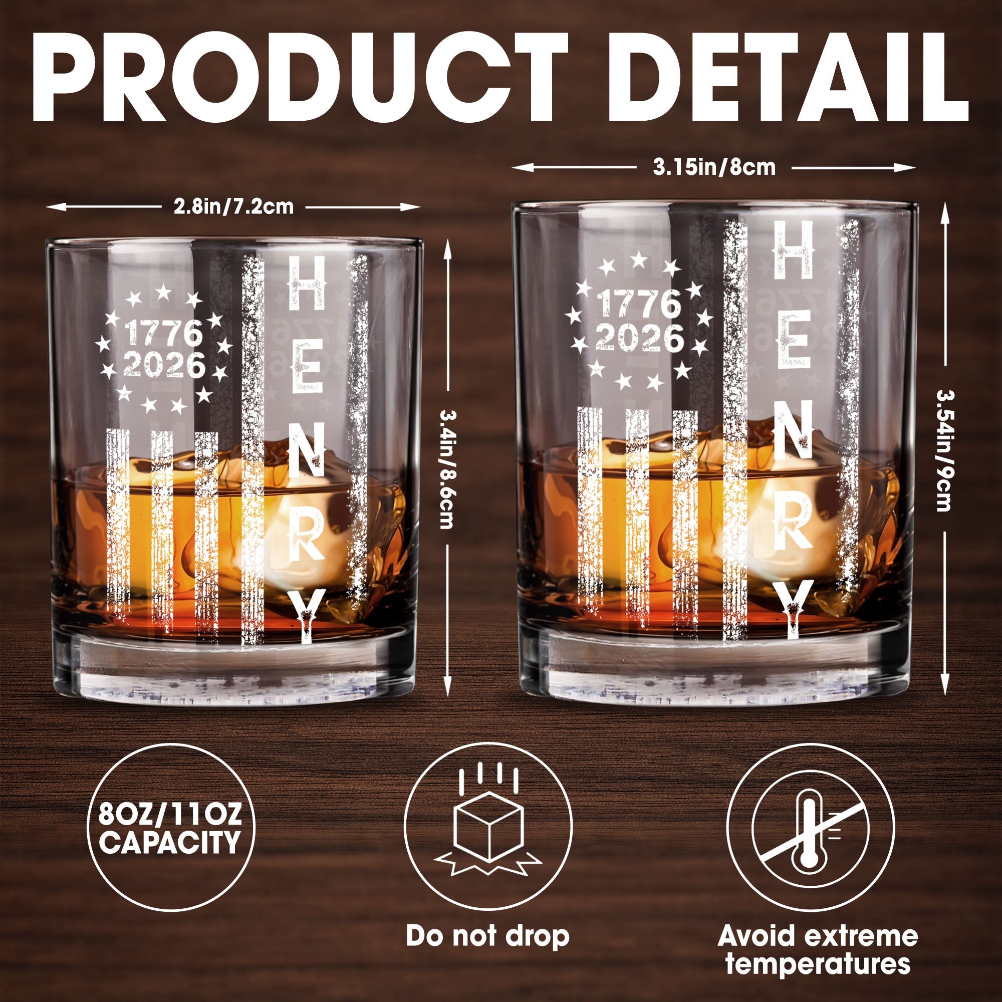 Patriotic American Flag With Stars And Stripes Vertical Design - Personalized Custom Whiskey Glass - INDE059_RWG