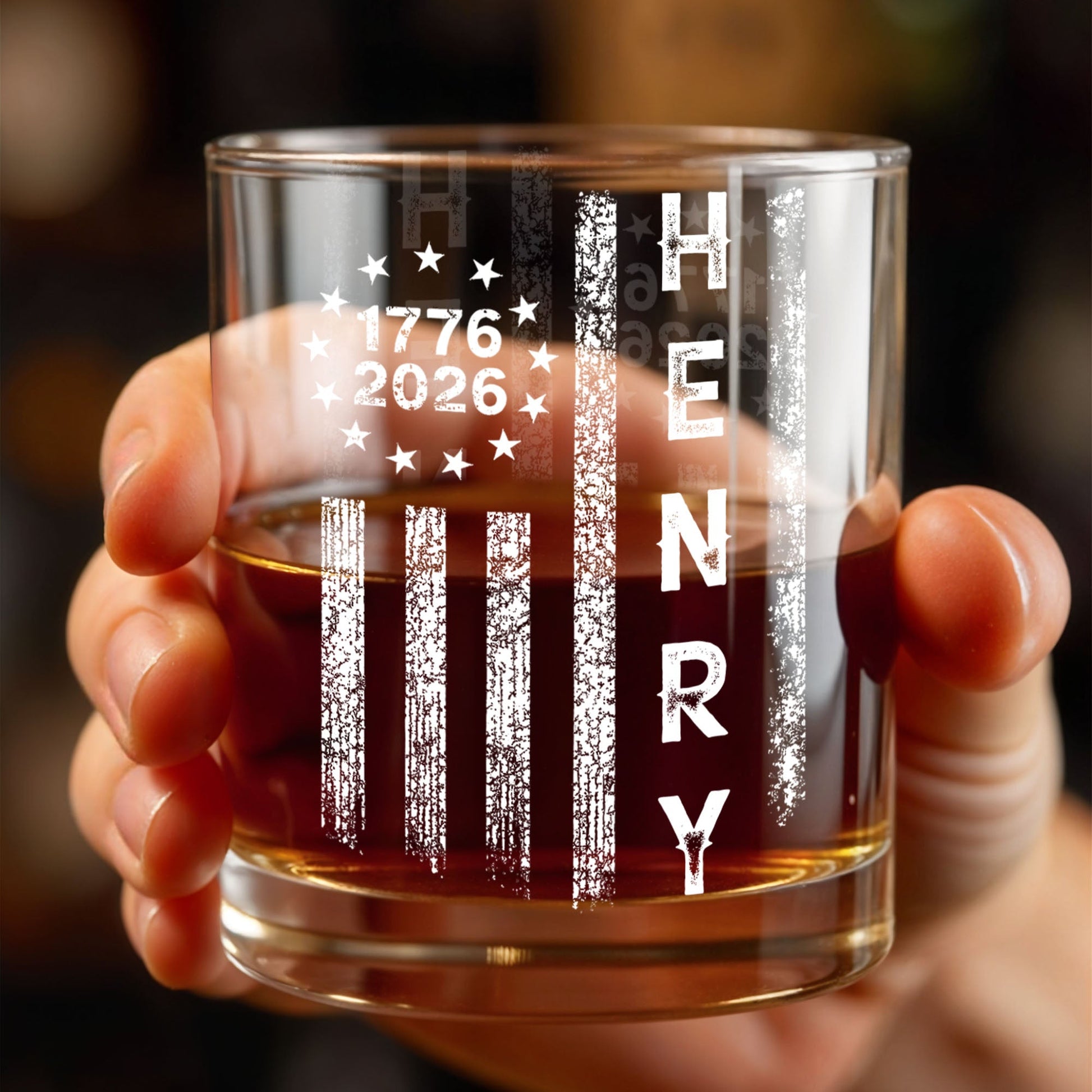 Patriotic American Flag With Stars And Stripes Vertical Design - Personalized Custom Whiskey Glass - INDE059_RWG