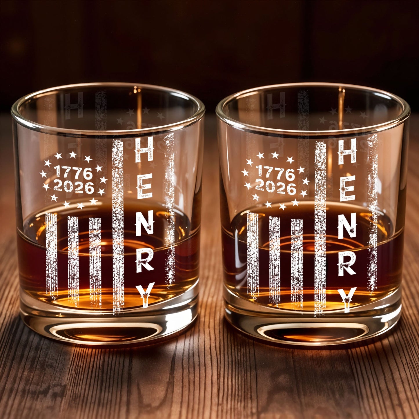 Patriotic American Flag With Stars And Stripes Vertical Design - Personalized Custom Whiskey Glass - INDE059_RWG