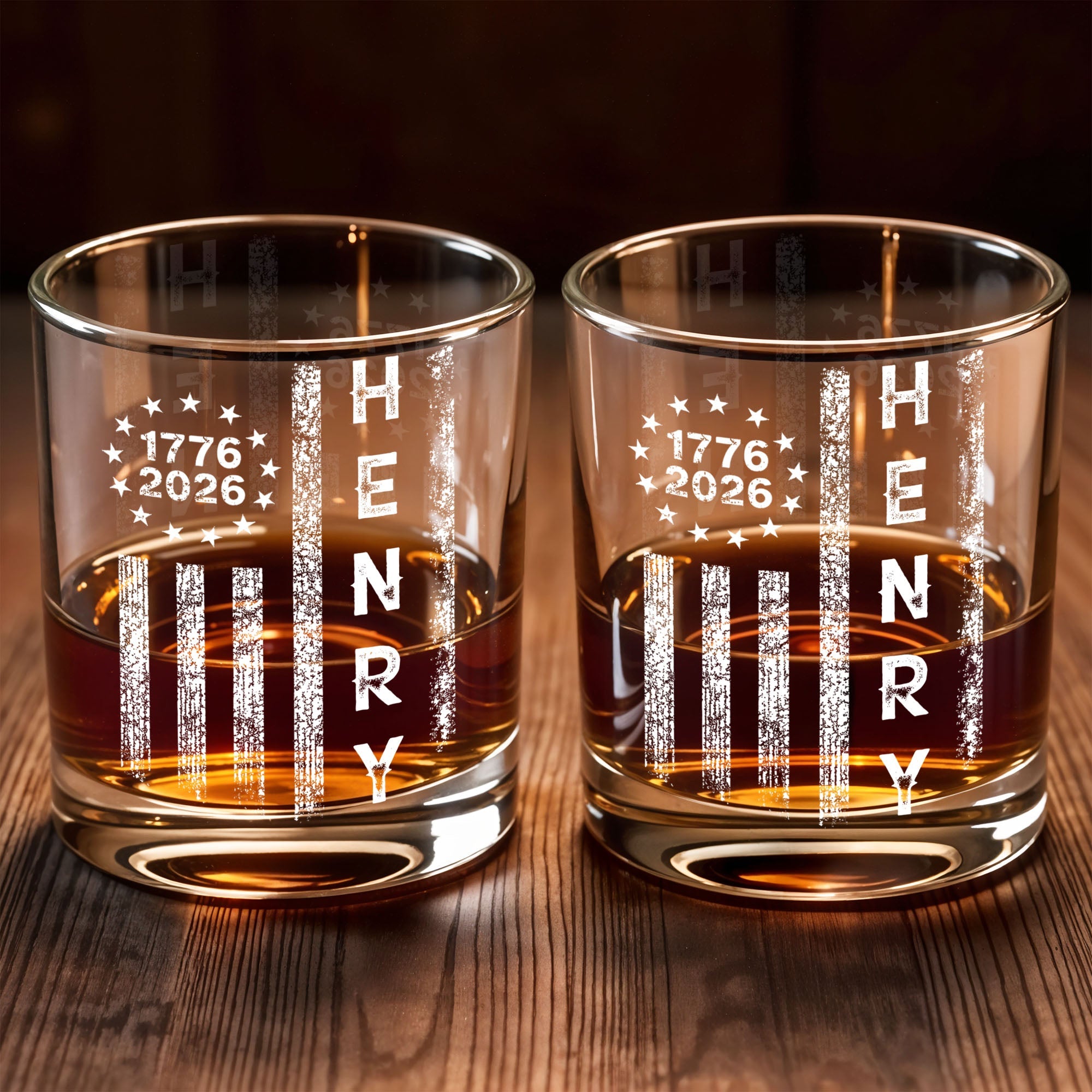Patriotic American Flag With Stars And Stripes Vertical Design - Personalized Custom Whiskey Glass - INDE059_RWG