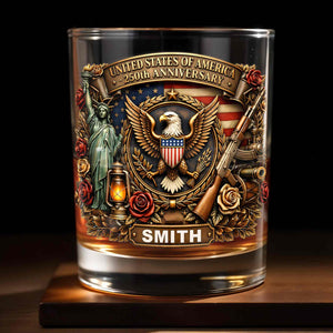 United States Of America 250th Anniversary Eagle And Statue Of Liberty Design - Personalized Custom Whiskey Glass - INDE231_RWG