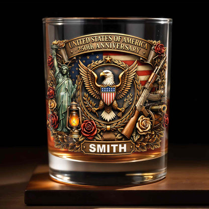 United States Of America 250th Anniversary Eagle And Statue Of Liberty Design - Personalized Custom Whiskey Glass - INDE231_RWG
