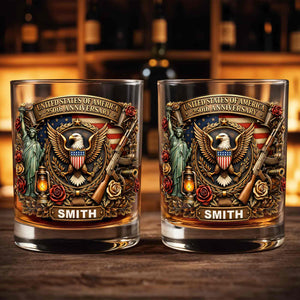 United States Of America 250th Anniversary Eagle And Statue Of Liberty Design - Personalized Custom Whiskey Glass - INDE231_RWG