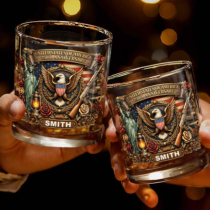 United States Of America 250th Anniversary Eagle And Statue Of Liberty Design - Personalized Custom Whiskey Glass - INDE231_RWG