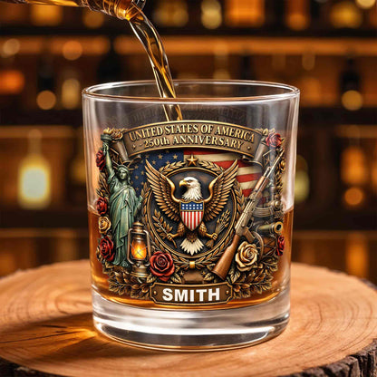 United States Of America 250th Anniversary Eagle And Statue Of Liberty Design - Personalized Custom Whiskey Glass - INDE231_RWG