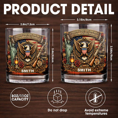 United States Of America 250th Anniversary Eagle And Statue Of Liberty Design - Personalized Custom Whiskey Glass - INDE231_RWG