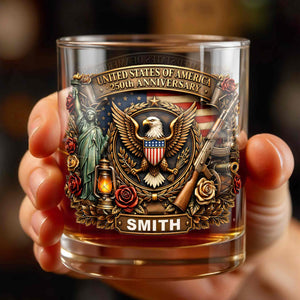 United States Of America 250th Anniversary Eagle And Statue Of Liberty Design - Personalized Custom Whiskey Glass - INDE231_RWG