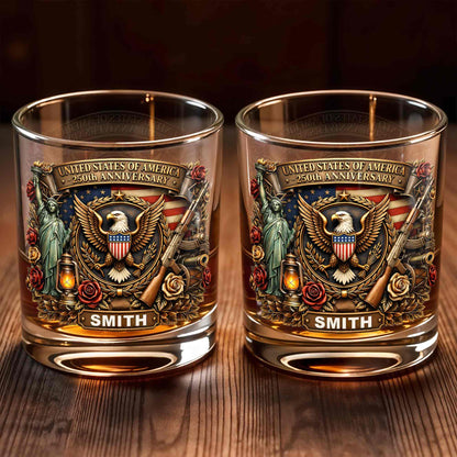 United States Of America 250th Anniversary Eagle And Statue Of Liberty Design - Personalized Custom Whiskey Glass - INDE231_RWG