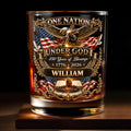 One Nation Under God With Eagle Cross And American Flag - Personalized Custom Whiskey Glass - INDE246_RWG