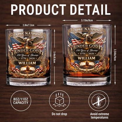 One Nation Under God With Eagle Cross And American Flag - Personalized Custom Whiskey Glass - INDE246_RWG