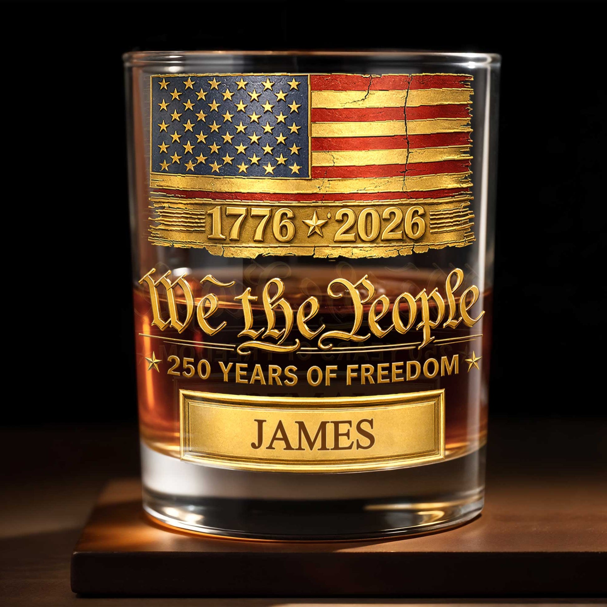 We the People 250 Years of Freedom American Flag - Personalized Custom Whiskey Glass - INDE257_RWG