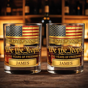 We the People 250 Years of Freedom American Flag - Personalized Custom Whiskey Glass - INDE257_RWG