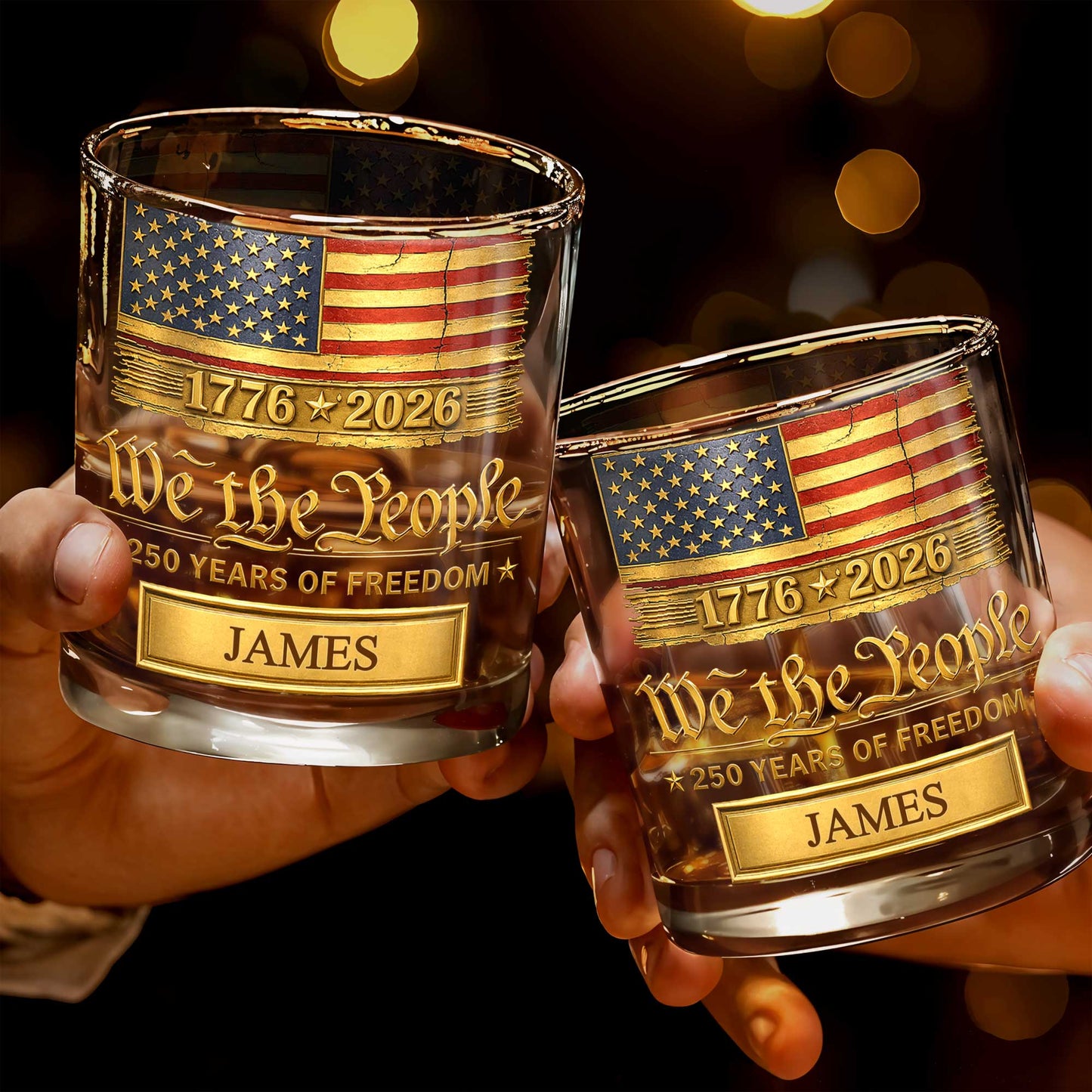 We the People 250 Years of Freedom American Flag - Personalized Custom Whiskey Glass - INDE257_RWG