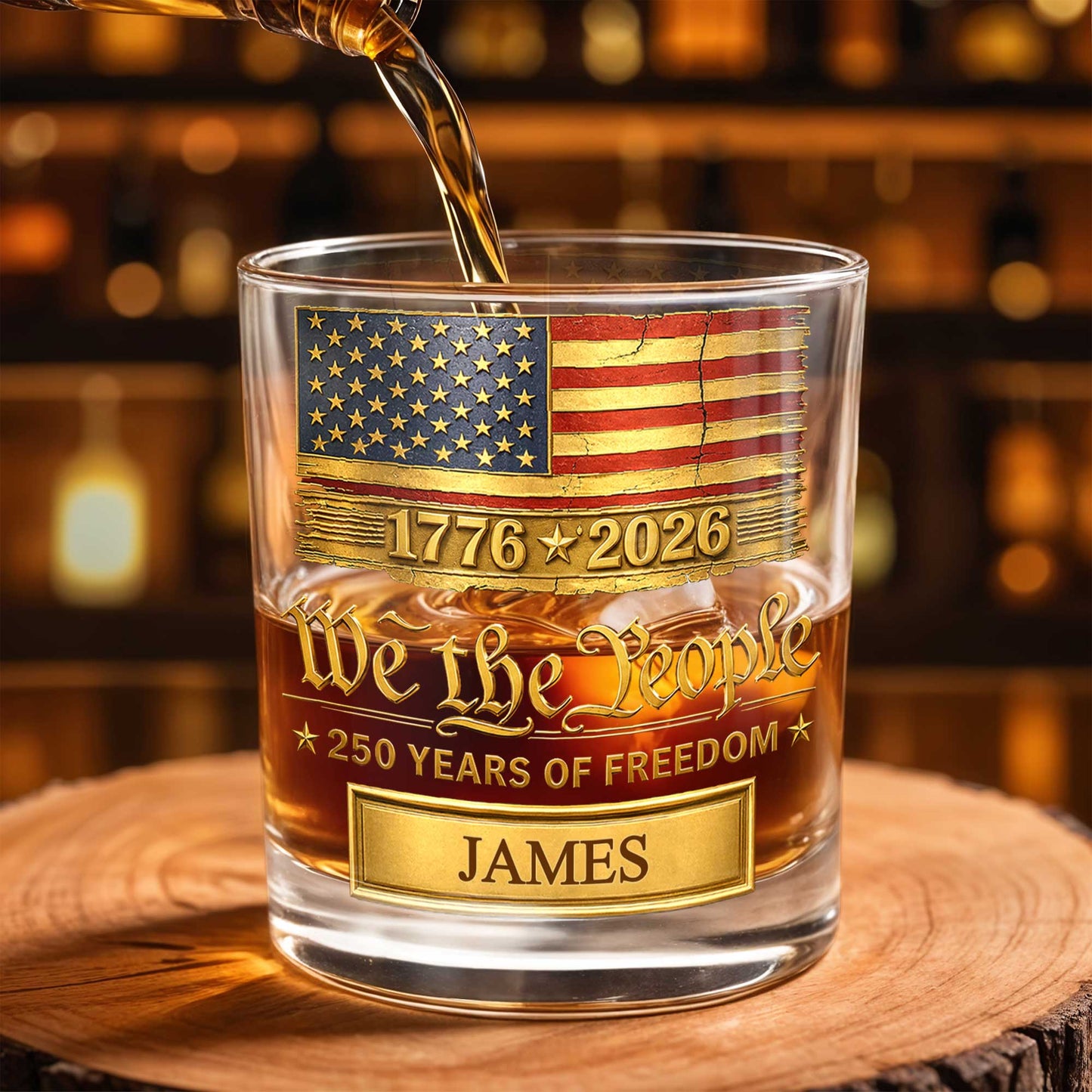 We the People 250 Years of Freedom American Flag - Personalized Custom Whiskey Glass - INDE257_RWG