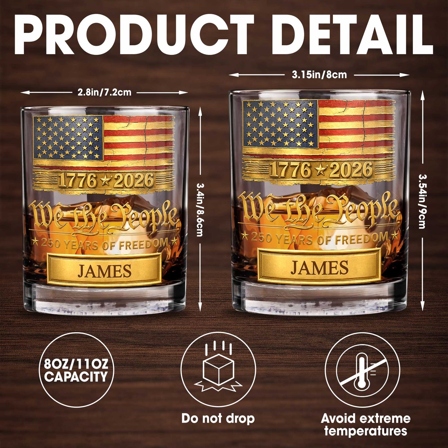 We the People 250 Years of Freedom American Flag - Personalized Custom Whiskey Glass - INDE257_RWG