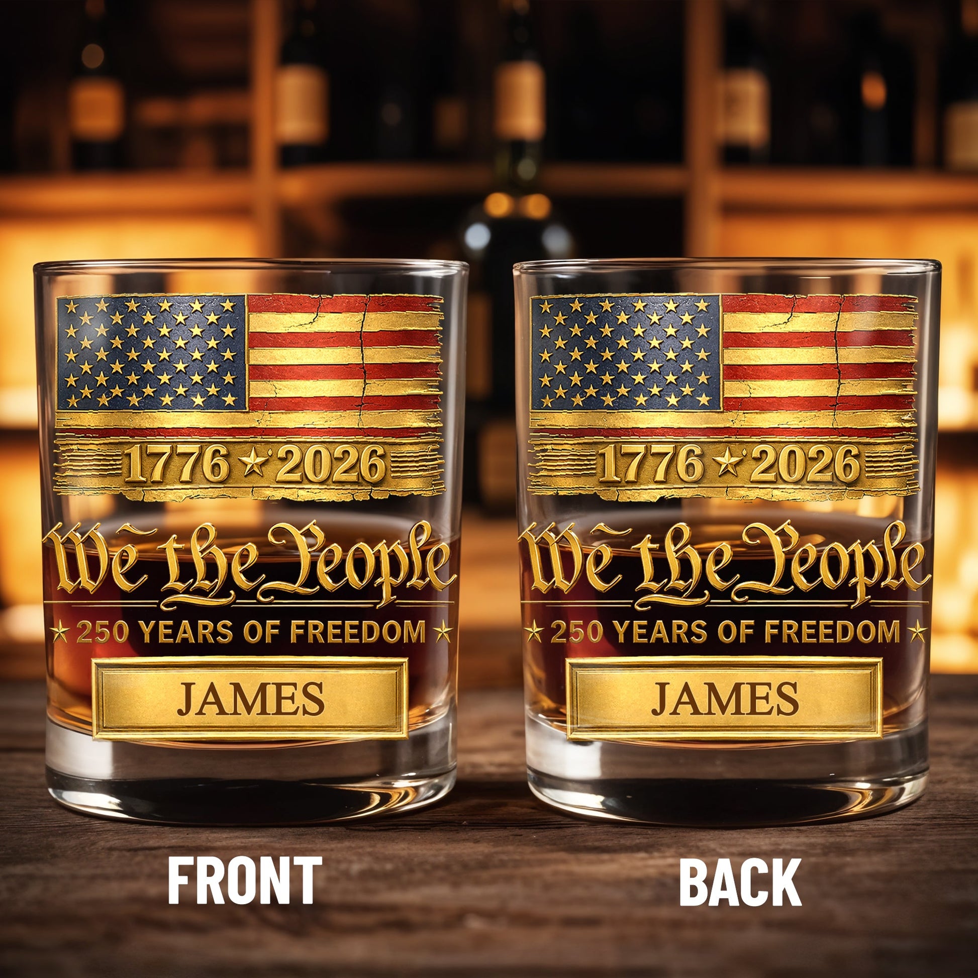 We the People 250 Years of Freedom American Flag - Personalized Custom Whiskey Glass - INDE257_RWG