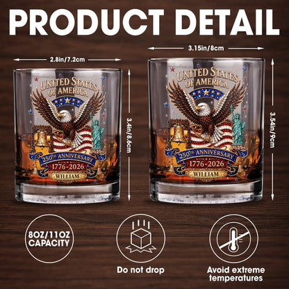 United States Of America Anniversary Eagle Flag Statue Of Liberty - Personalized Custom Whiskey Glass - INDE308_RWG
