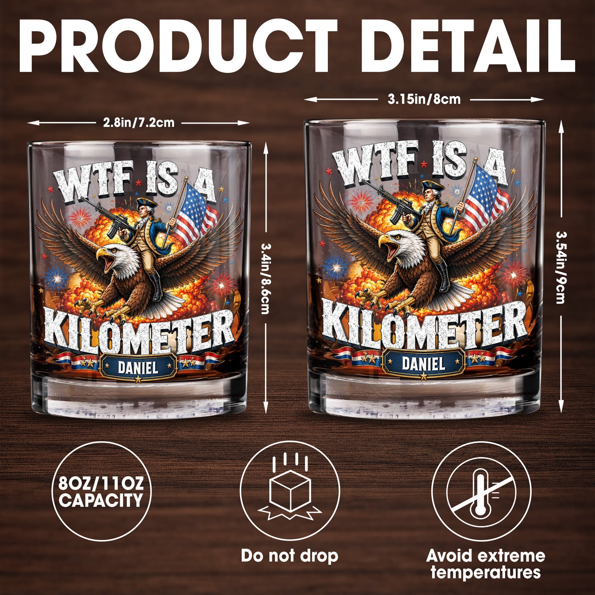 WTF Is A Kilometer Patriotic Eagle Riding Washington - Personalized Custom Whiskey Glass - INDE446_RWG