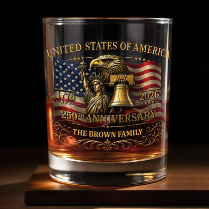 United States Of America 250th Anniversary Eagle And Statue Of Liberty - Personalized Custom Whiskey Glass - INDE455_RWG