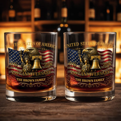 United States Of America 250th Anniversary Eagle And Statue Of Liberty - Personalized Custom Whiskey Glass - INDE455_RWG