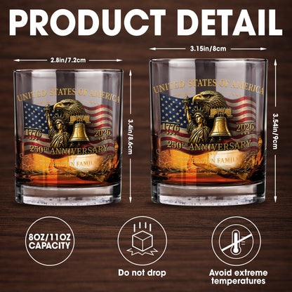 United States Of America 250th Anniversary Eagle And Statue Of Liberty - Personalized Custom Whiskey Glass - INDE455_RWG