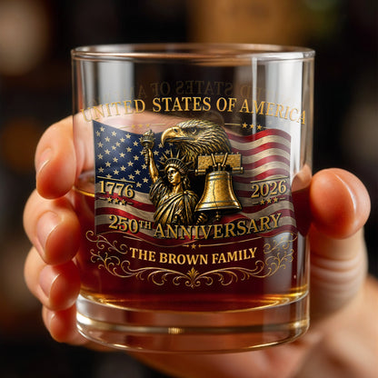 United States Of America 250th Anniversary Eagle And Statue Of Liberty - Personalized Custom Whiskey Glass - INDE455_RWG